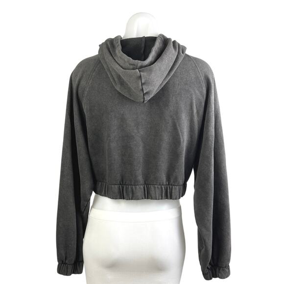 Aeropostale Women's Gray Drawstring Pullover Hooded Hoodie Crop Sweatshirt Top S - Picture 2 of 4